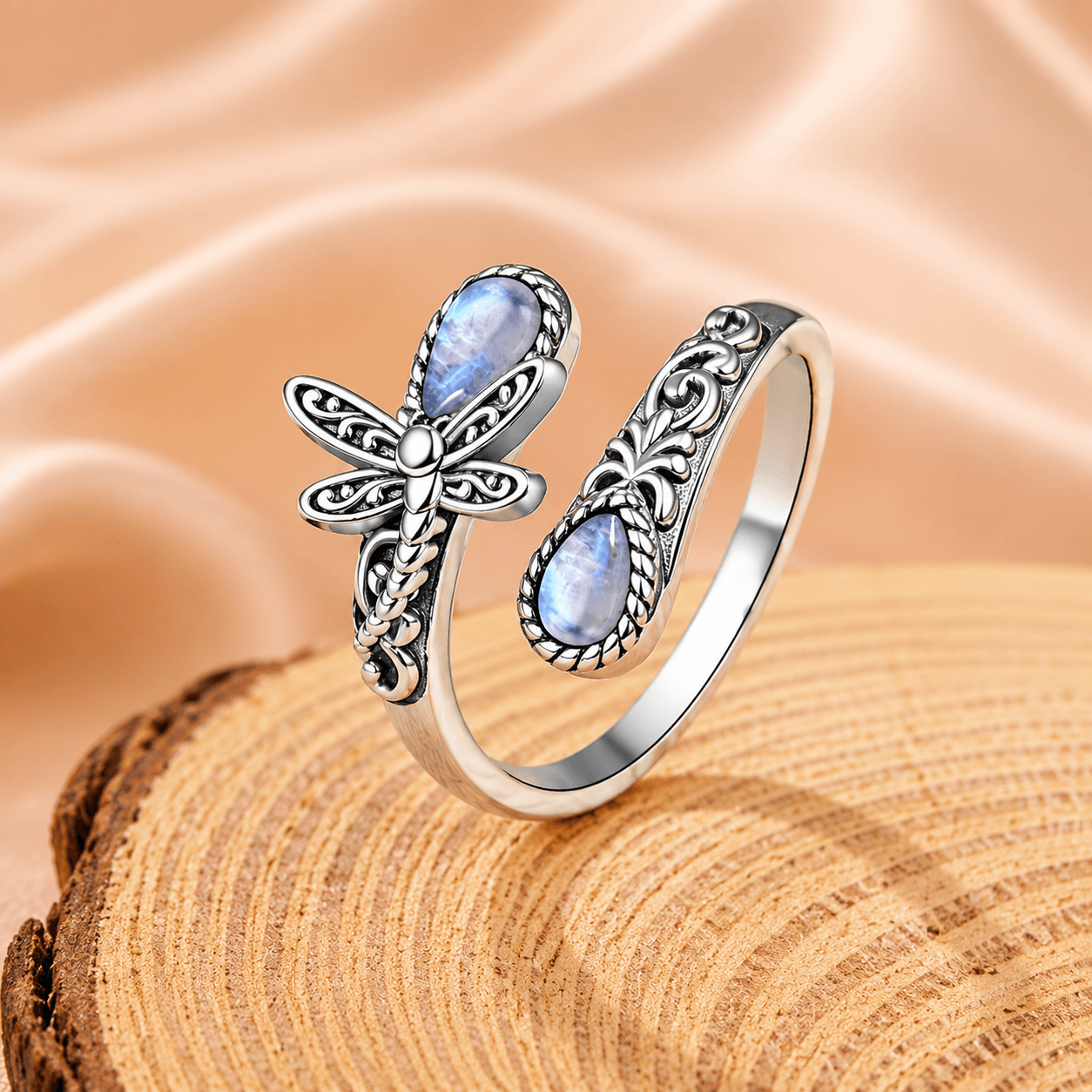 🔥Last Day 50% OFF🌙 Moonstone Bloom Ring I Vintage Style ·  Adjustable Fit ·  Timeless Elegance