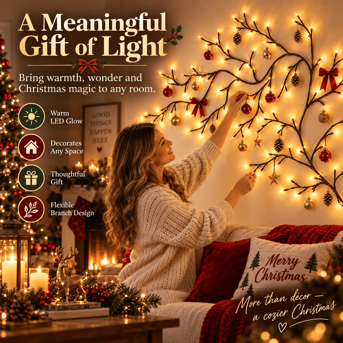✨Flexible LED Branch Lights | Remote- Controlled Holiday Wall Decor