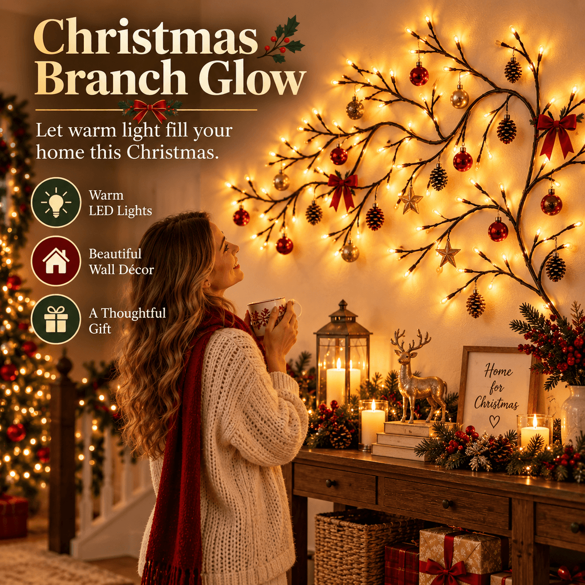 ✨Flexible LED Branch Lights | Remote- Controlled Holiday Wall Decor