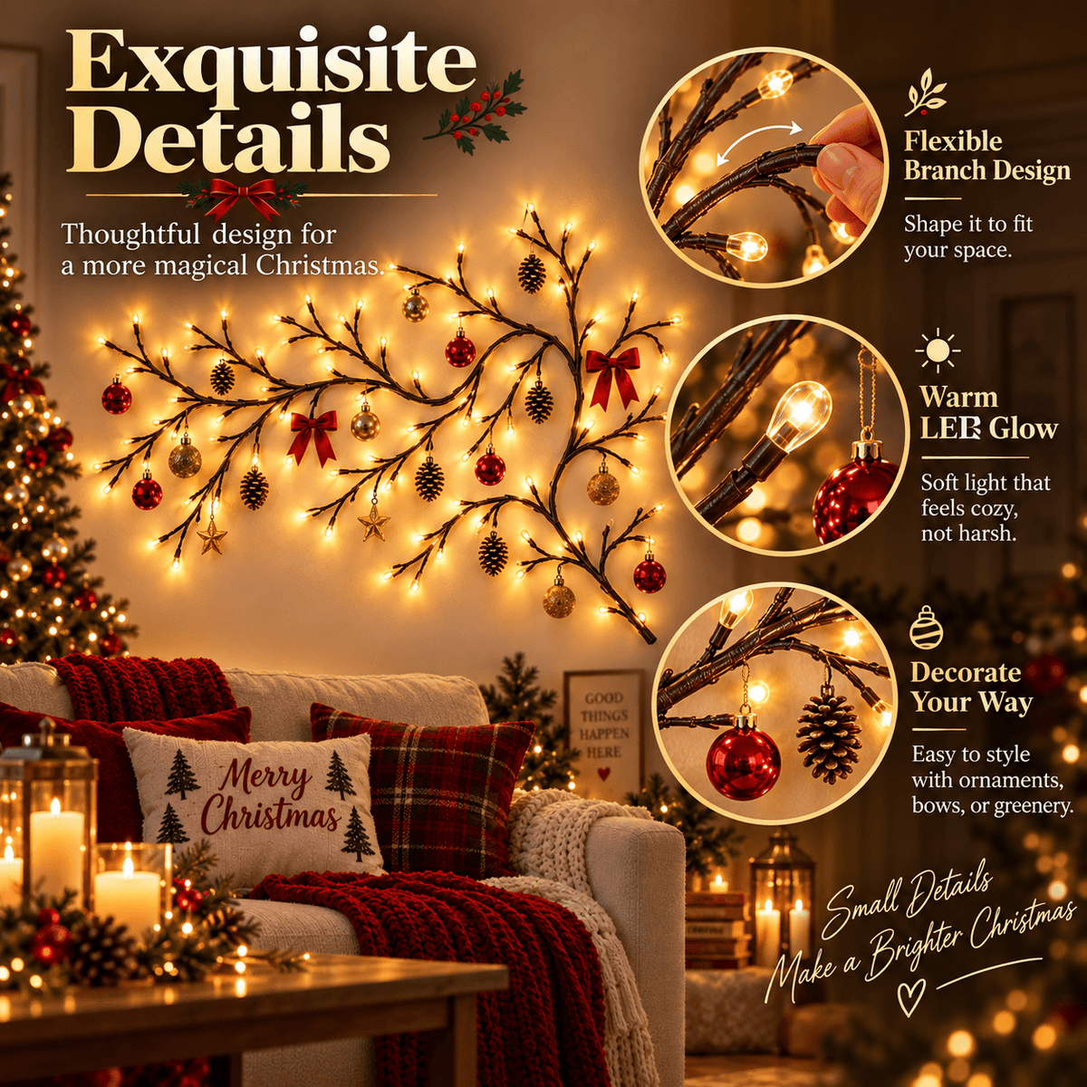 ✨Flexible LED Branch Lights | Remote- Controlled Holiday Wall Decor