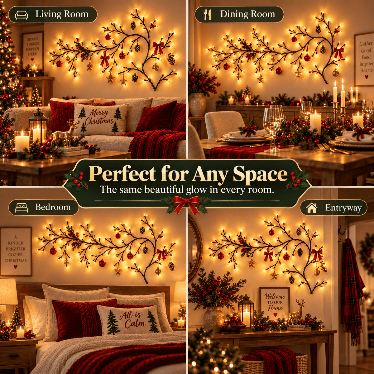 ✨Flexible LED Branch Lights | Remote- Controlled Holiday Wall Decor