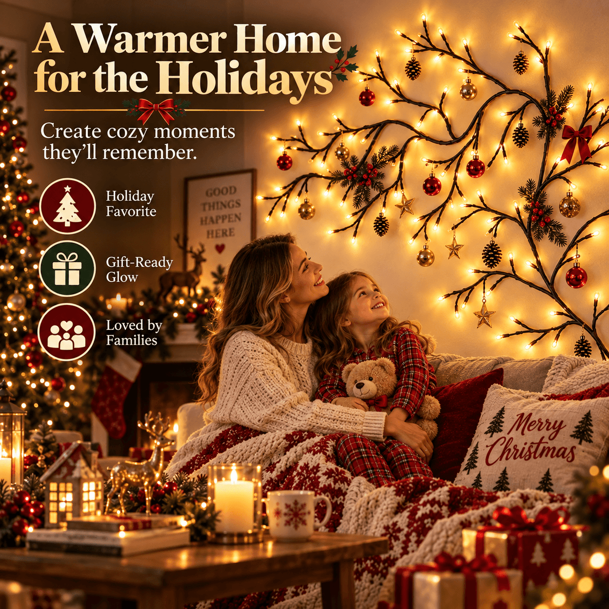 ✨Flexible LED Branch Lights | Remote- Controlled Holiday Wall Decor