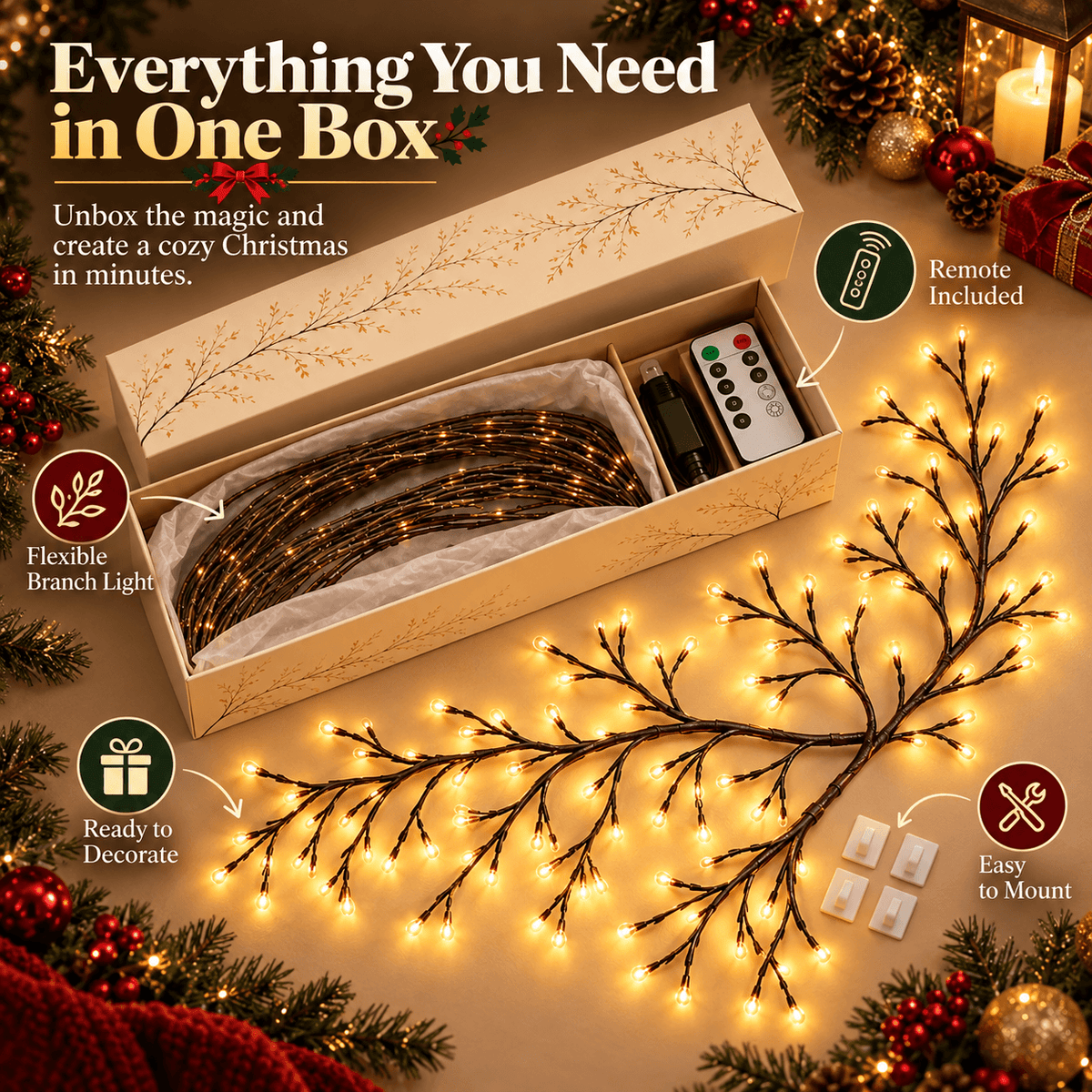 ✨Flexible LED Branch Lights | Remote- Controlled Holiday Wall Decor