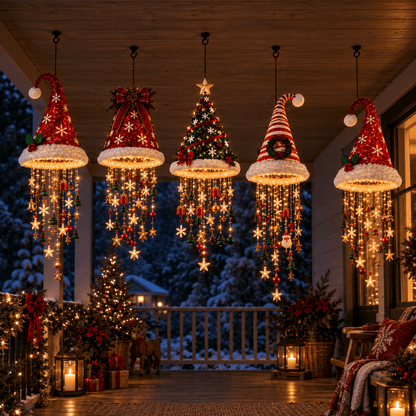 🎅Lighted Santa Hat Hanging Chandelier🎄 | 5 Styles Warm LED Christmas String Light | Indoor Outdoor Porch Holiday Decor Gift