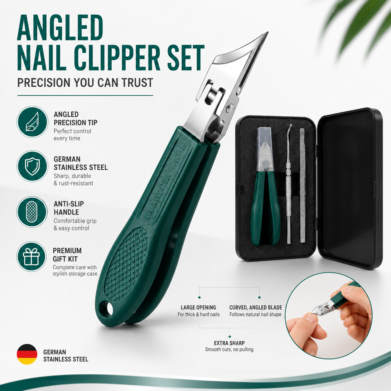 3PCS Slanted Nail Clipper Set-Clean & Effortless Cutting