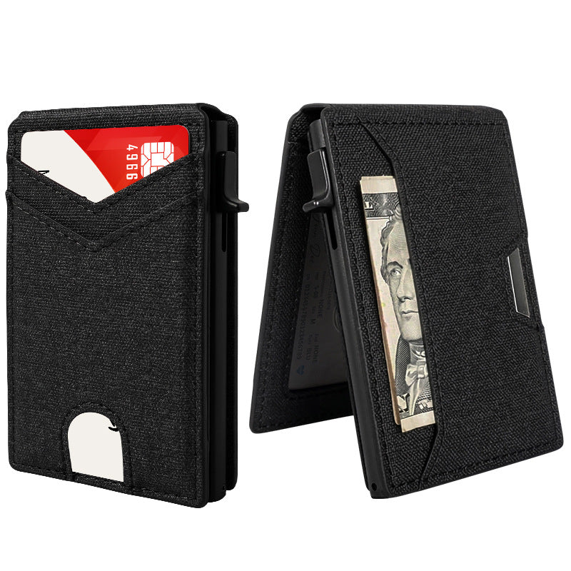 Slim Wallet for Men with Pop-Up Aluminum Case, RFID Blocking Minimalist Leather Bifold Card Holder