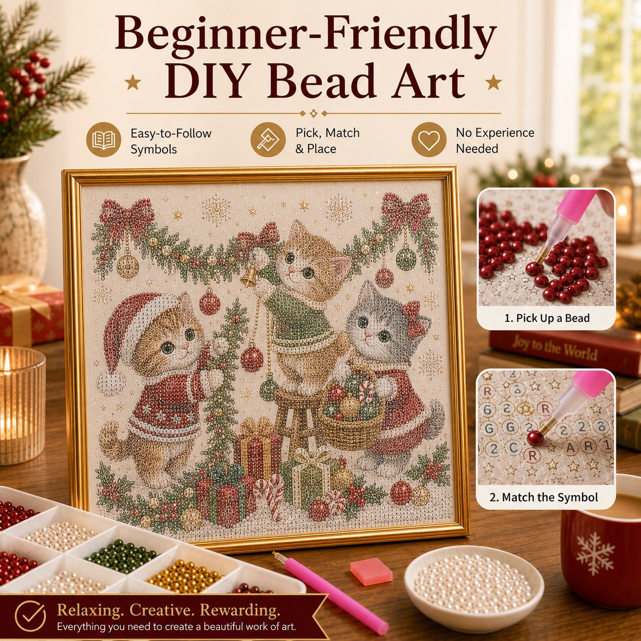 🎄🐾LAST DAY 49% OFF - Premium 3D Pearl Christmas Kitty Art Kit I Luxury Flocked Canvas with Scratch-Resistant Non-Fading Pearl Beads DIY Holiday Decor🎅🐱❄️