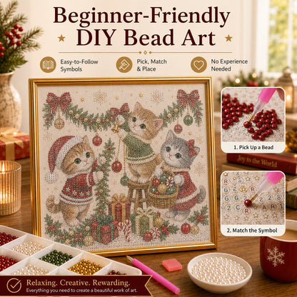 🎄🐾LAST DAY 49% OFF - Premium 3D Pearl Christmas Kitty Art Kit I Luxury Flocked Canvas with Scratch-Resistant Non-Fading Pearl Beads DIY Holiday Decor🎅🐱❄️