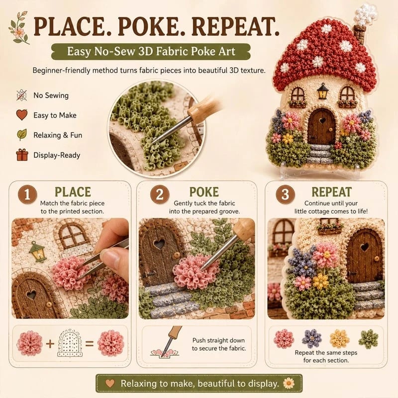 🍄 Whimsical Village 3D Fabric Poke Art Kit