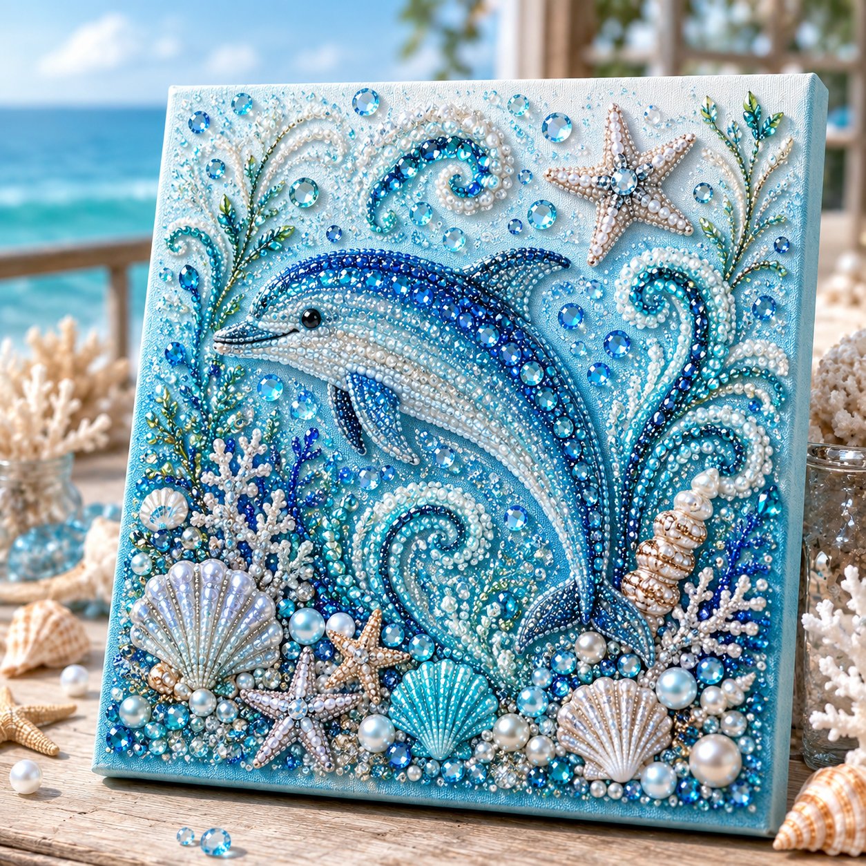 Ocean Theme Pearl Art DIY Kit I 3D Sparkling Coastal Wall Decor