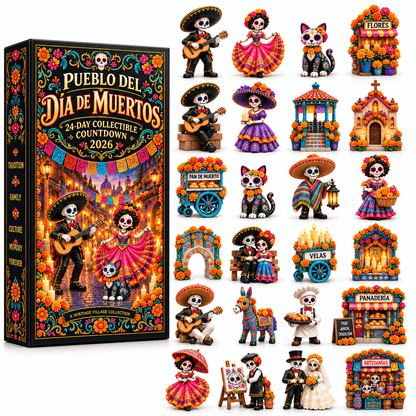 Pueblo del Día de Muertos 2026- 24-Day Day of the Dead Collectible Countdown Calendar with 24 Unique Miniatures