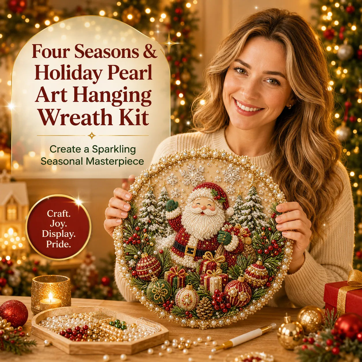 🔥Last Day 49% OFF-🌸🌻🍂🎄✨ Four Seasons & Holiday Pearl Art Hanging Wreath Kit ✨