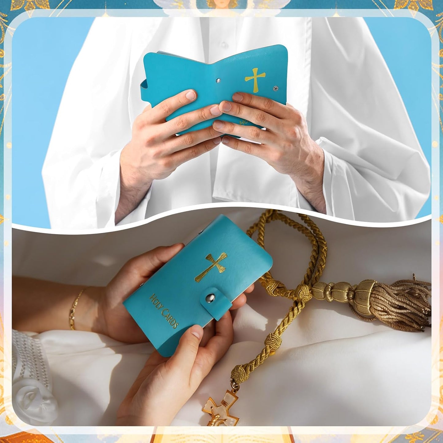 ✝️🎁Catholic Genuine Leather Holy Card Holder - Pocket Prayer Card Organizer with Snap Closure