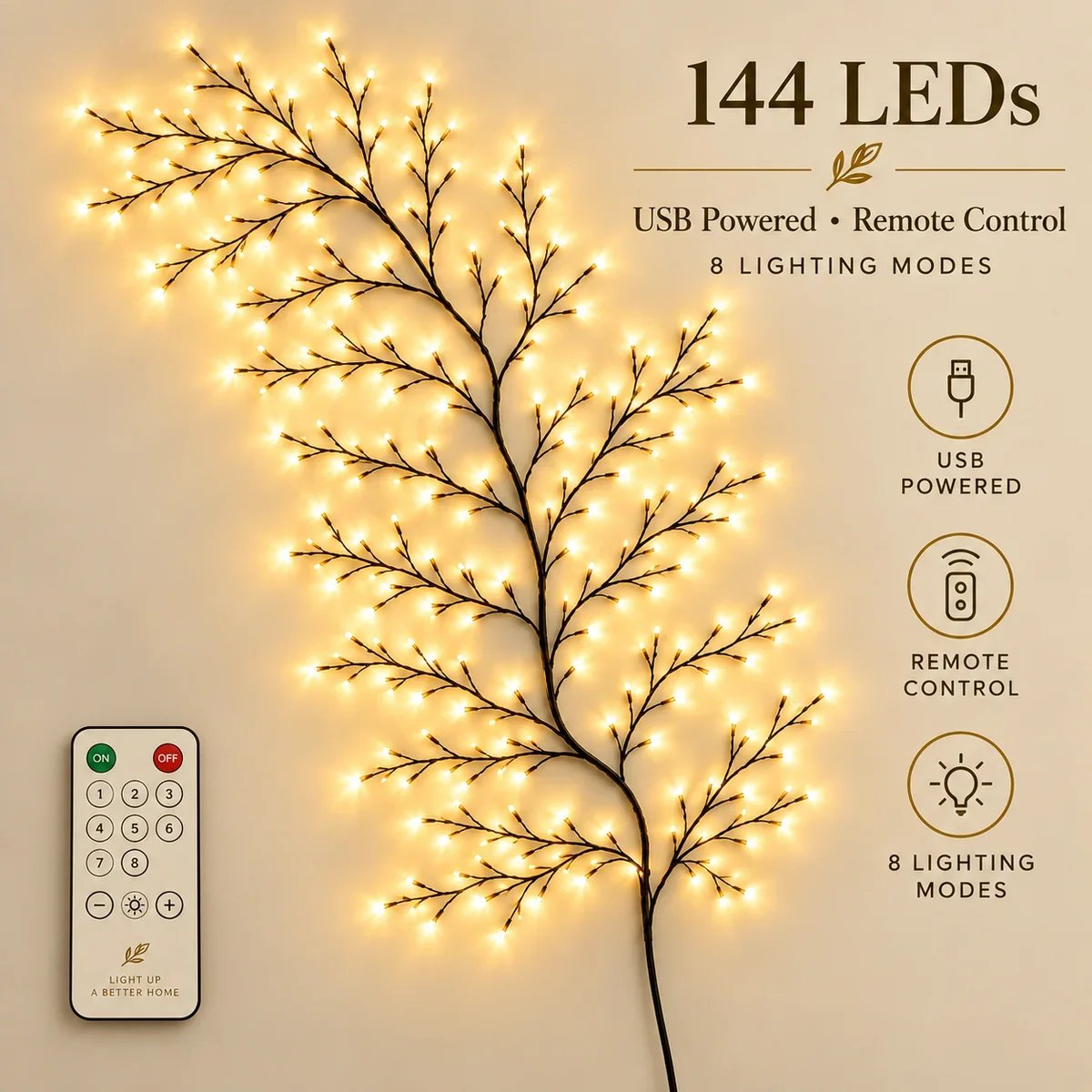 ✨Flexible LED Branch Lights | Remote- Controlled Holiday Wall Decor
