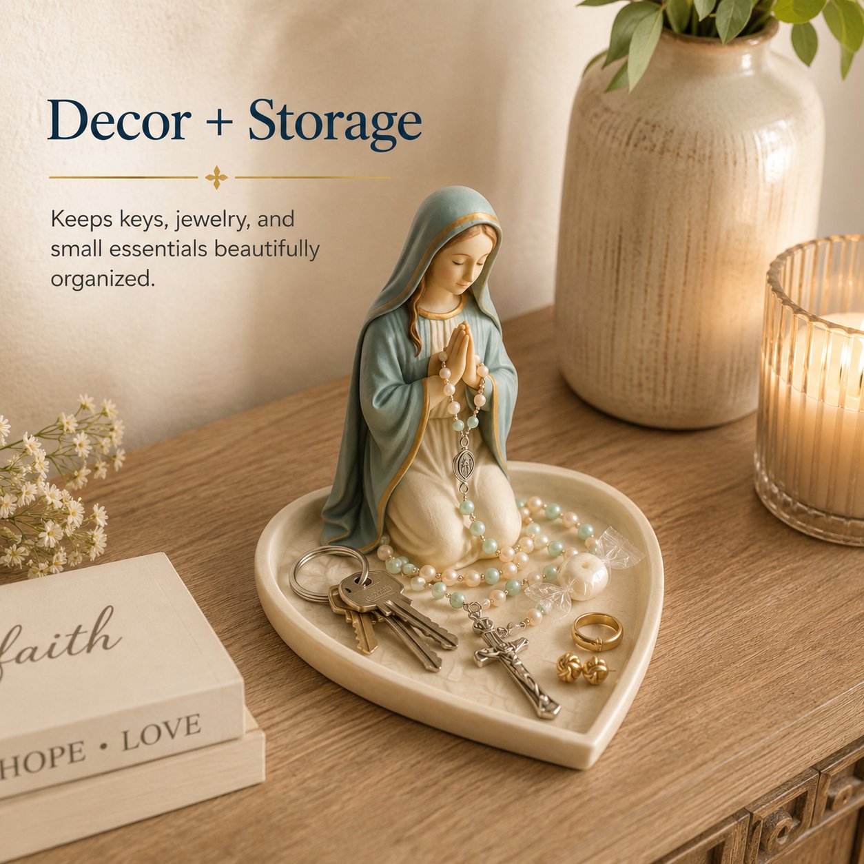 ✝️Last Day 50% OFF - Graceful Faith Virgin Mary Ceramic Rosary Holder Keepsake Tray