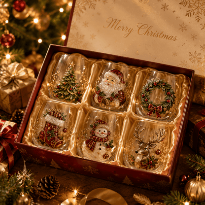 🎄✨ 3D Christmas Glass Art Cup | Luxury Raised Holiday Glassware for Drinks, Decor & Christmas Gifts 🎁