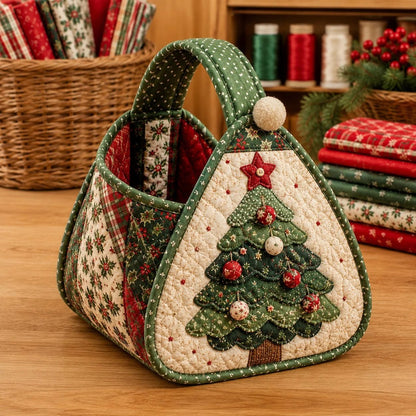 ⏳ 49% OFF – 🎄 Christmas Character Quilted Carry Basket | Padded Patchwork Fabrics, Layered Appliqué & Soft Carry Handle in DIY Kit or Ready-Made Styles 🎁✨