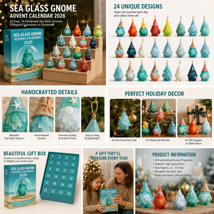 🌊🧝‍♂️ Sea Glass Gnome Advent Calendar 2026 | 24 Coastal Gnome Charms for Christmas Countdown, Tree Decor & Holiday Gifts 🎄✨