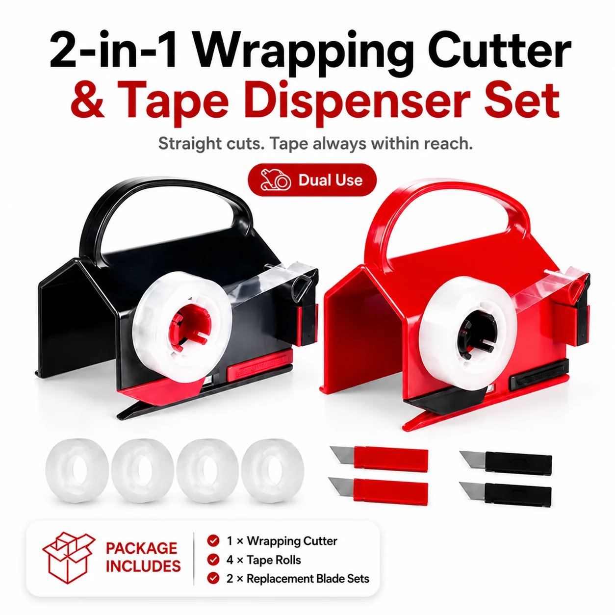 2-in-1 Wrapping Paper Cutter & Tape Dispenser - Faster Gift Wrapping Tool