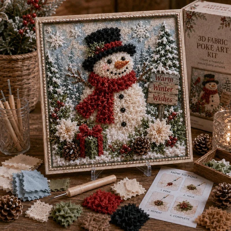 🔥 LAST DAY 49% OFF – 🎄🧵 Premium 3D Christmas Fabric Poke Art Kit | No-Sew Holiday Craft with Pre-Punched Board, Fabric Squares & Display Stand 🎅✨