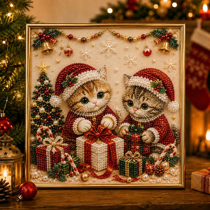 🎄🐾LAST DAY 49% OFF - Premium 3D Pearl Christmas Kitty Art Kit I Luxury Flocked Canvas with Scratch-Resistant Non-Fading Pearl Beads DIY Holiday Decor🎅🐱❄️