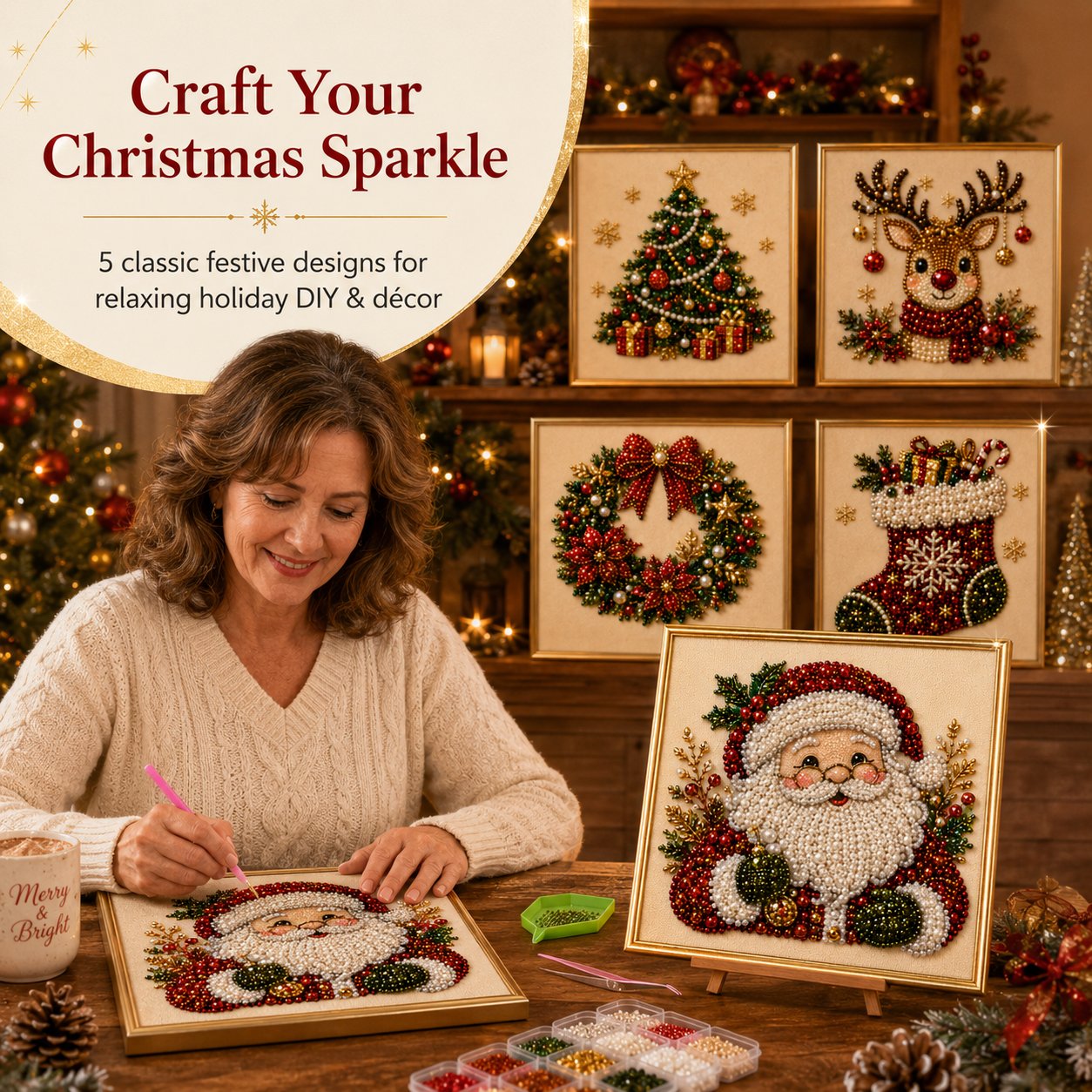 🎅Relaxing & Beginner-Friendly -DIY Christmas Pearl Diamond Painting Art Kit