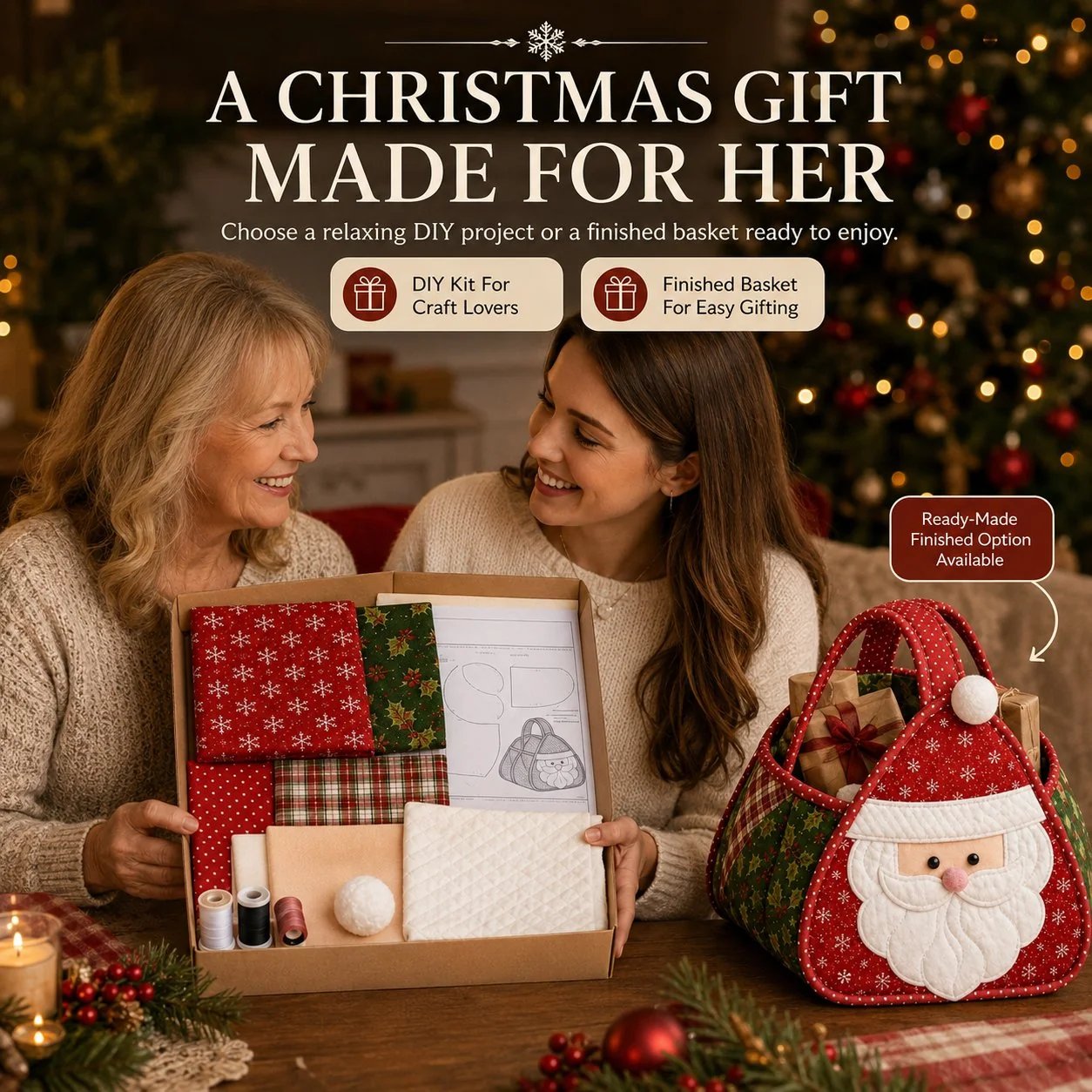 ⏳ 49% OFF – 🎄 Christmas Character Quilted Carry Basket | Padded Patchwork Fabrics, Layered Appliqué & Soft Carry Handle in DIY Kit or Ready-Made Styles 🎁✨