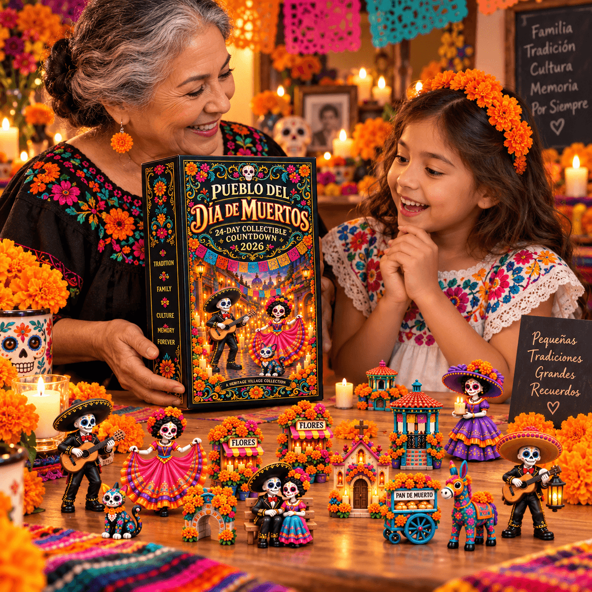 Pueblo del Día de Muertos 2026- 24-Day Day of the Dead Collectible Countdown Calendar with 24 Unique Miniatures