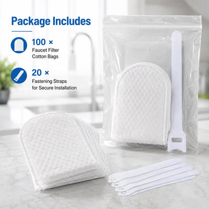 Faucet Filter Cotton Bags- Universal, 100 pcs Splash-Proof Faucet Filter set