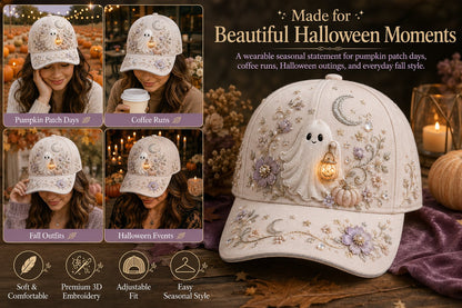 🎃3D Halloween Embroidery Cap I Spooky Cute Adjustable Hat for Fall Outfits, Daily Styling & Halloween Parties