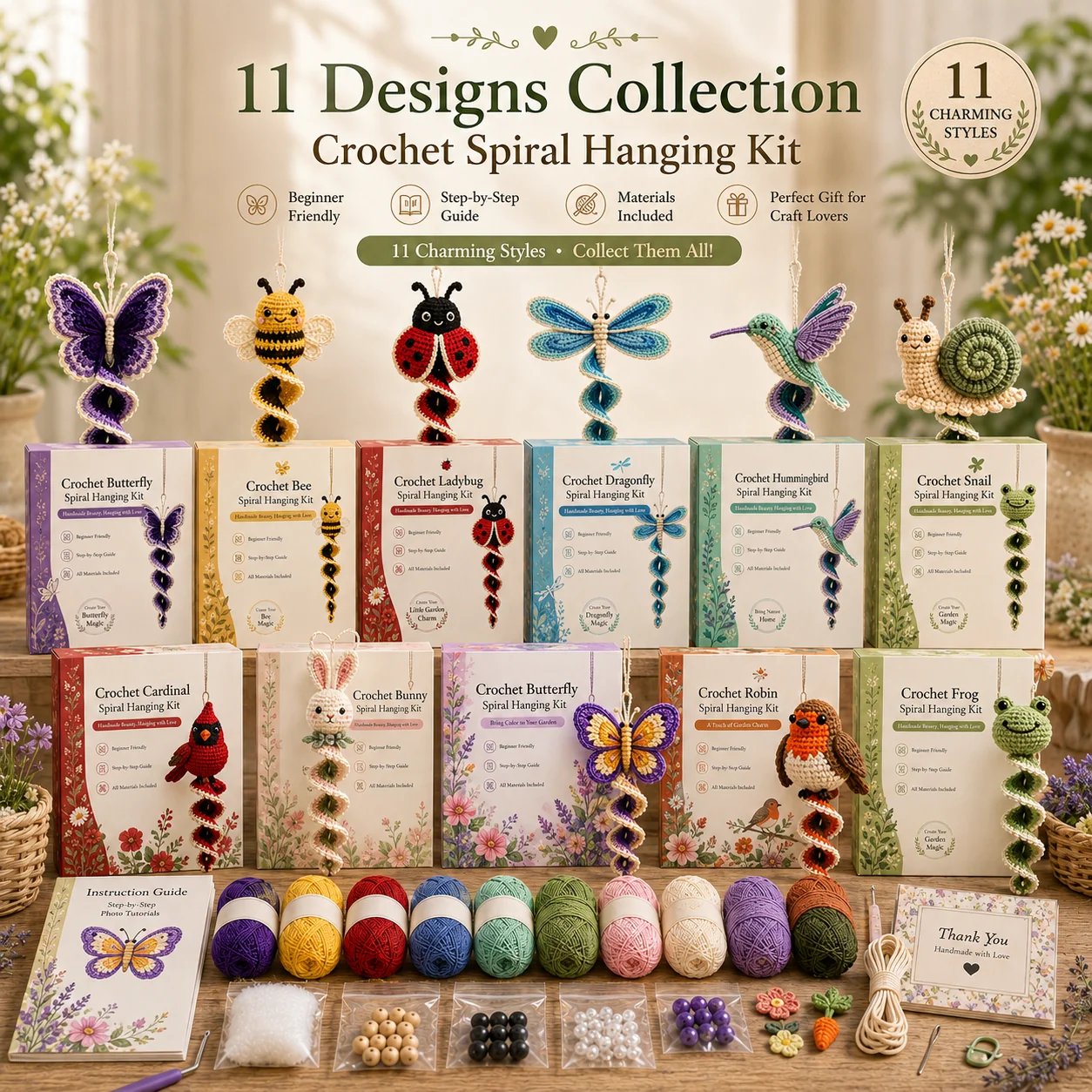 🔥LAST DAY 49% OFF - 🎁Crochet Spiral Hanging Kit – Beginner-Friendly DIY Garden Animal Decor 🧶🌿