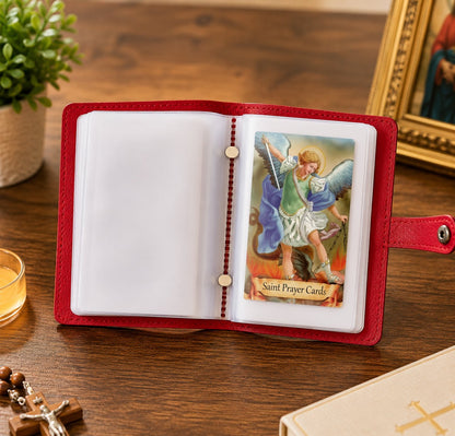 ✝️🎁Catholic Genuine Leather Holy Card Holder - Pocket Prayer Card Organizer with Snap Closure