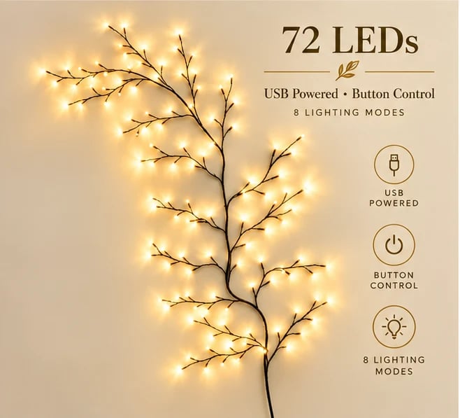 ✨Flexible LED Branch Lights | Remote- Controlled Holiday Wall Decor