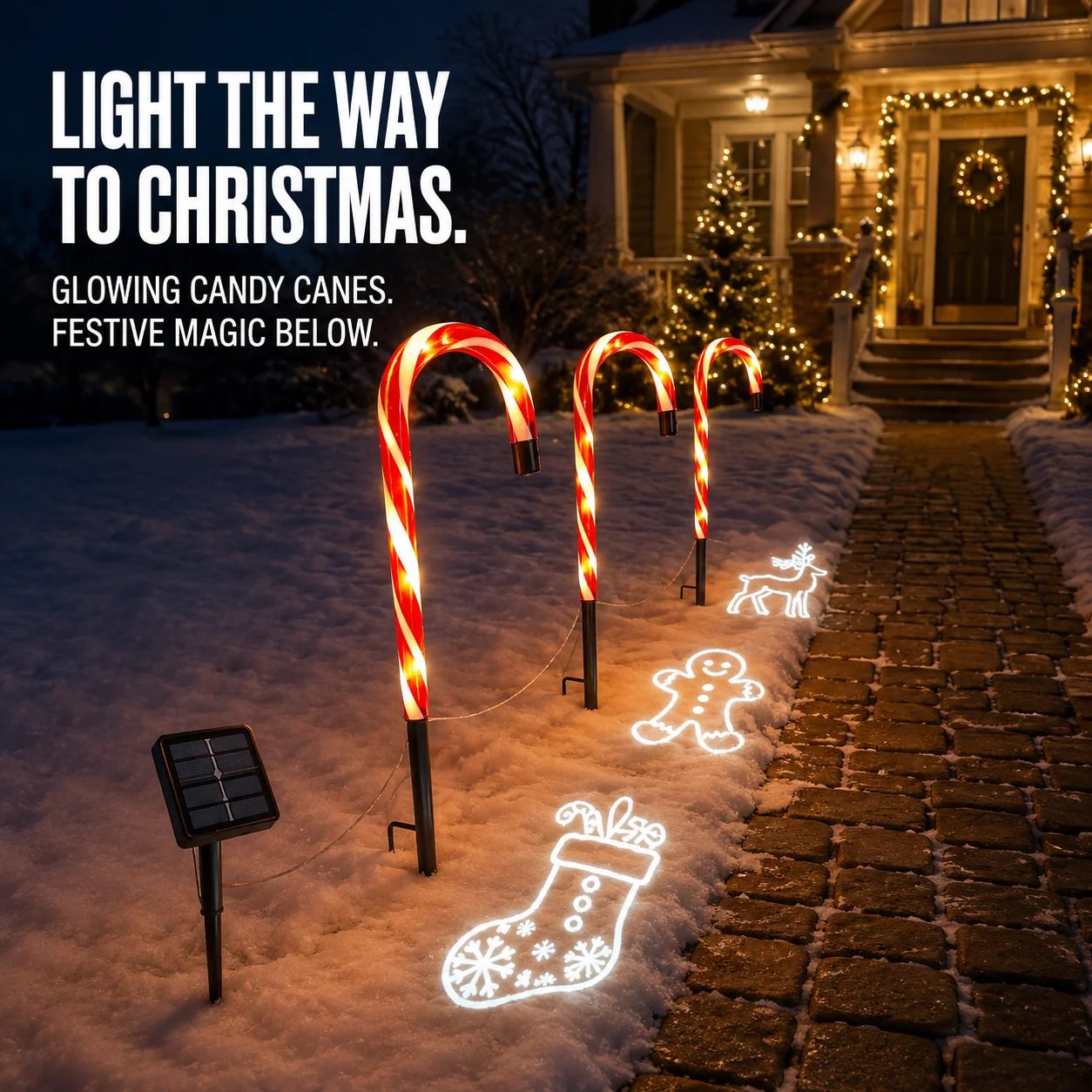🎄Solar Candy Cane Pathway Lights – Light the Way to Christmas
