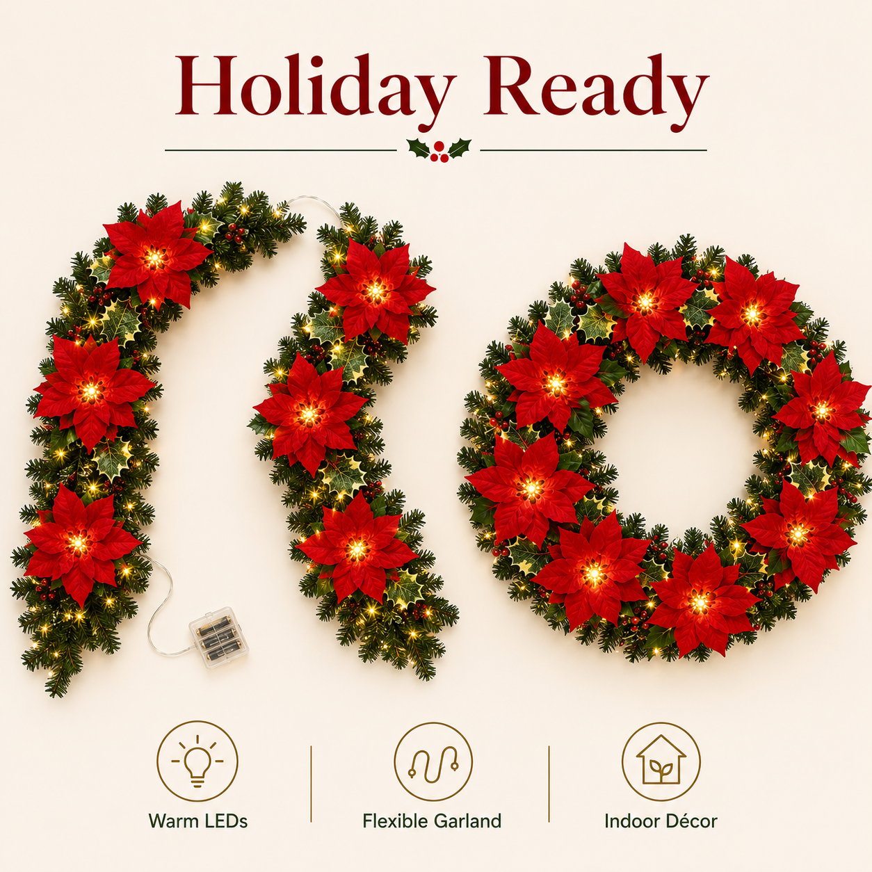 🎄✨Christmas Poinsettia LED Garland String Lights