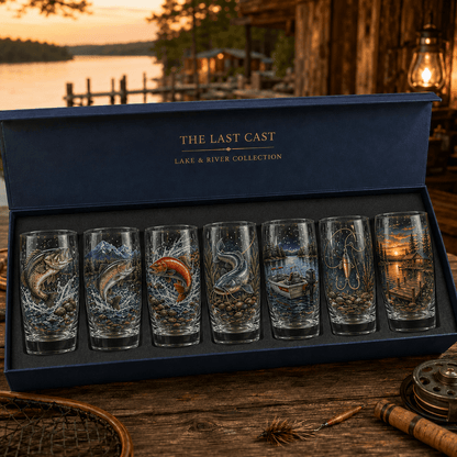 ✨🎣The Last Cast Fishing Pint Glass Collection - 7 Unique Angler Designs & Gift Box