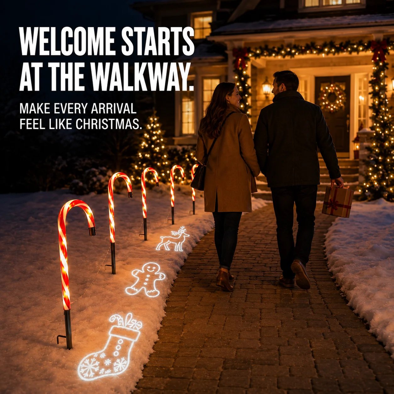 🎄Solar Candy Cane Pathway Lights – Light the Way to Christmas