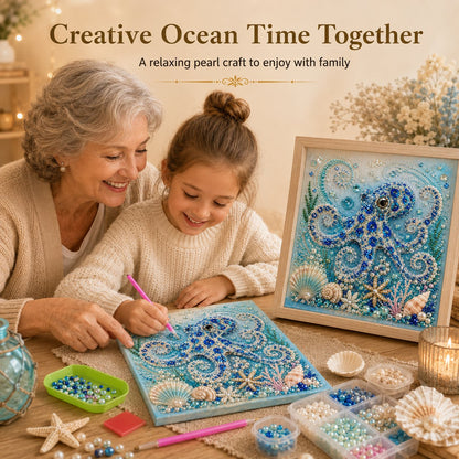 Ocean Theme Pearl Art DIY Kit I 3D Sparkling Coastal Wall Decor