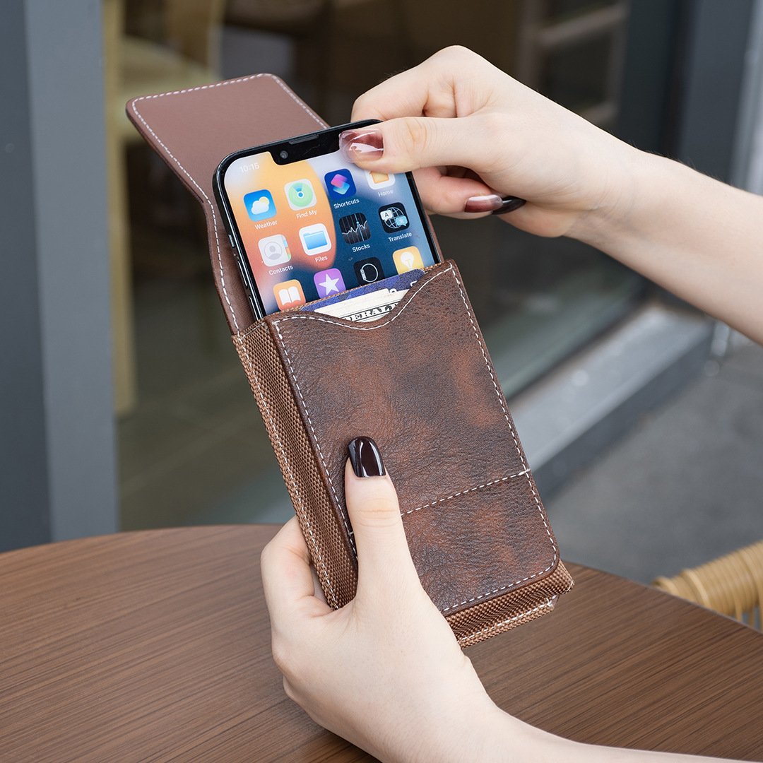 ⚡Big Discount | Waist Belt Cell Phone Pouch 📱 Multi-Pocket Leather Holster with Card Holder