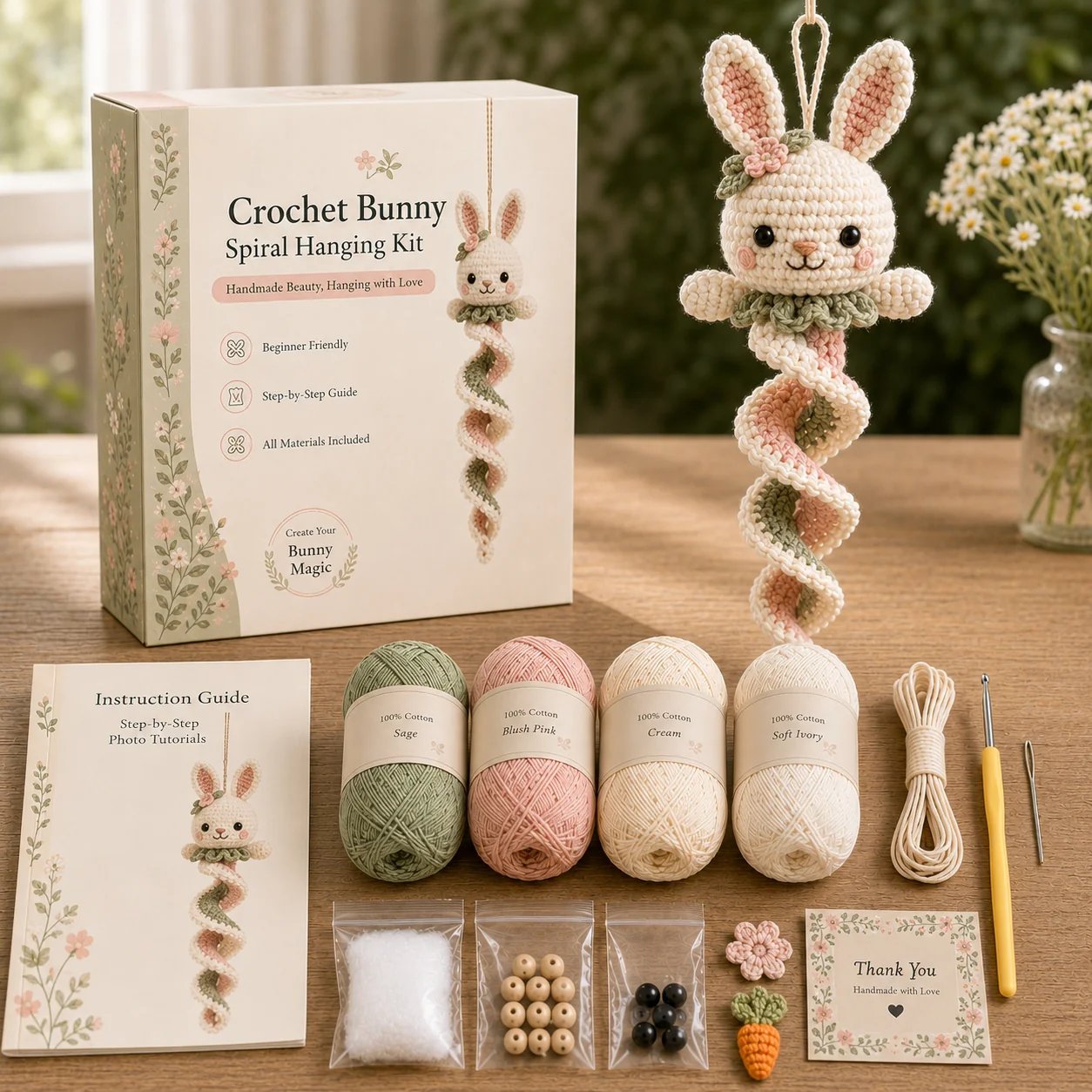 🔥LAST DAY 49% OFF - 🎁Crochet Spiral Hanging Kit – Beginner-Friendly DIY Garden Animal Decor 🧶🌿