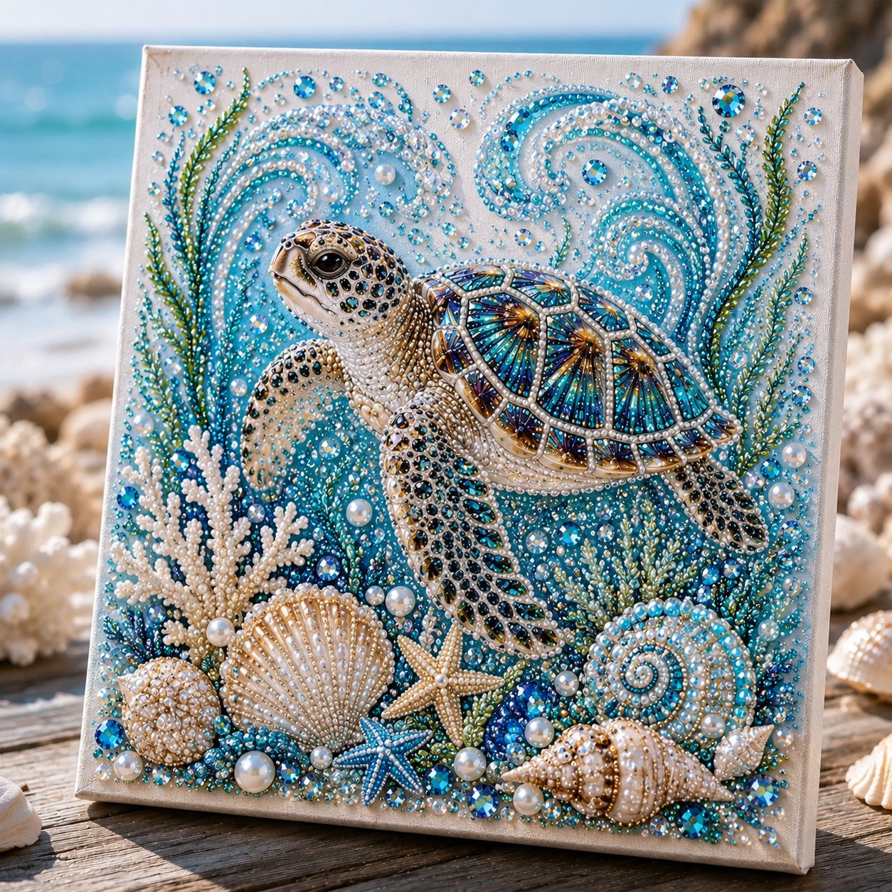 Ocean Theme Pearl Art DIY Kit I 3D Sparkling Coastal Wall Decor