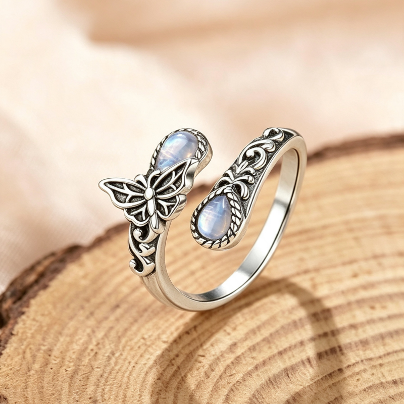 🔥Last Day 50% OFF🌙 Moonstone Bloom Ring I Vintage Style ·  Adjustable Fit ·  Timeless Elegance