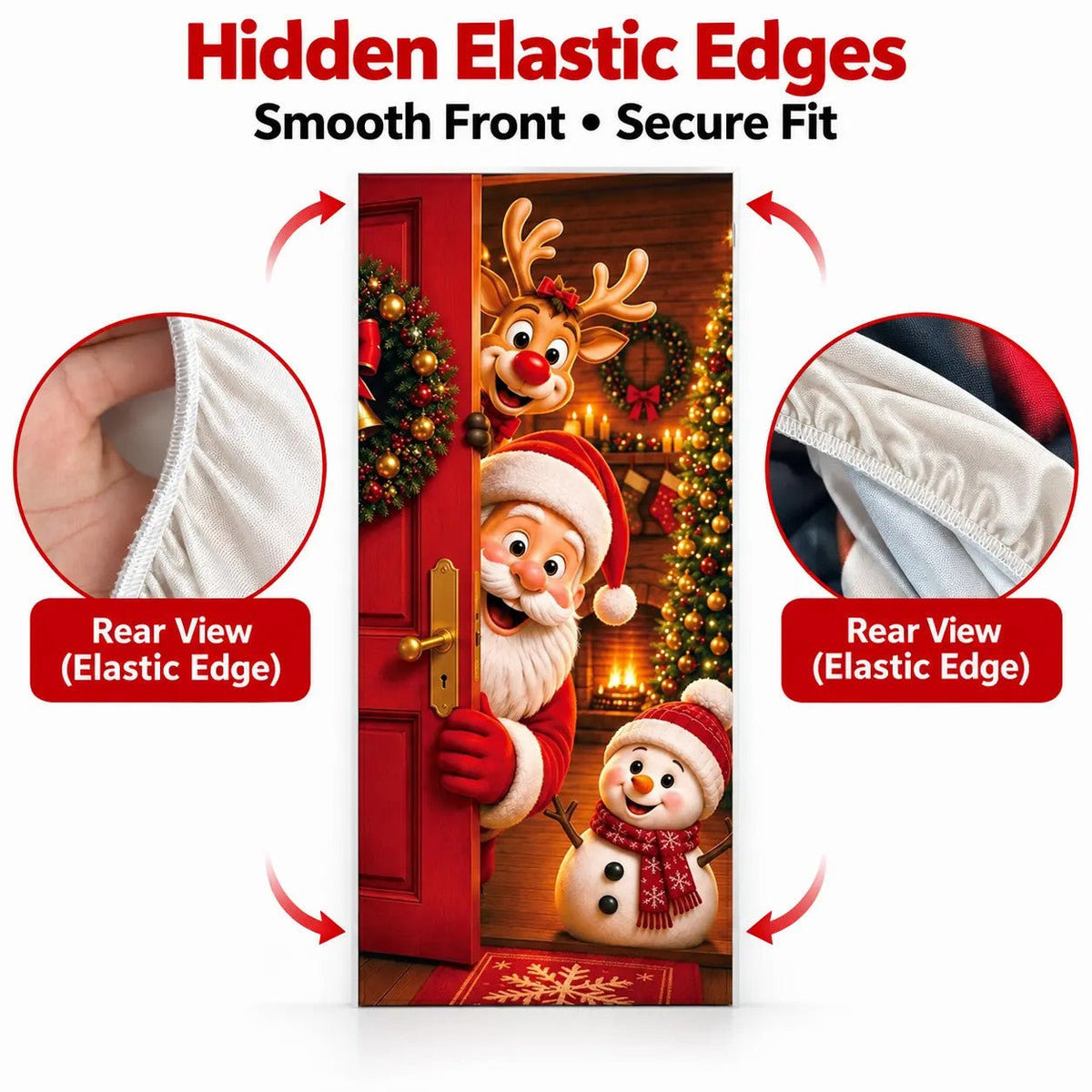 Christmas Door Cover - Stretch Fit Santa & Reindeer Door Decoration with 4-Side Elastic Edges 🎅
