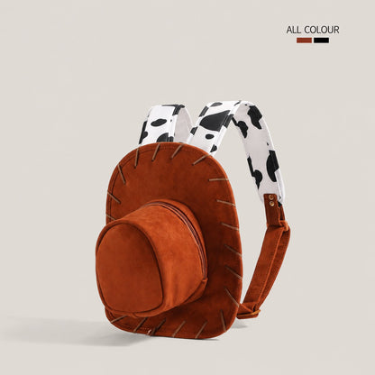 Western Hat-Shaped Velvet Backpack with Adjustable Straps and Zipper