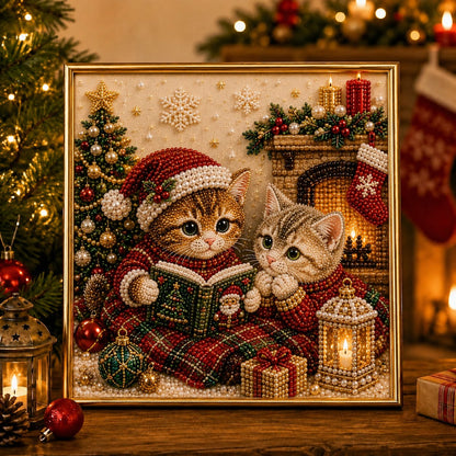 🎄🐾LAST DAY 49% OFF - Premium 3D Pearl Christmas Kitty Art Kit I Luxury Flocked Canvas with Scratch-Resistant Non-Fading Pearl Beads DIY Holiday Decor🎅🐱❄️