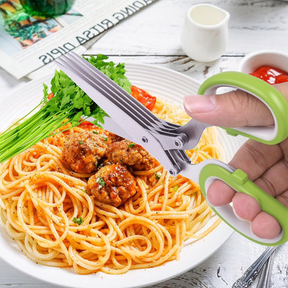 ✂️Herb Scissors 5 Blade Kitchen Shears, Multipurpose Herb Cutter with Safety Cover Cleaning Comb for Basil Chive Parsley