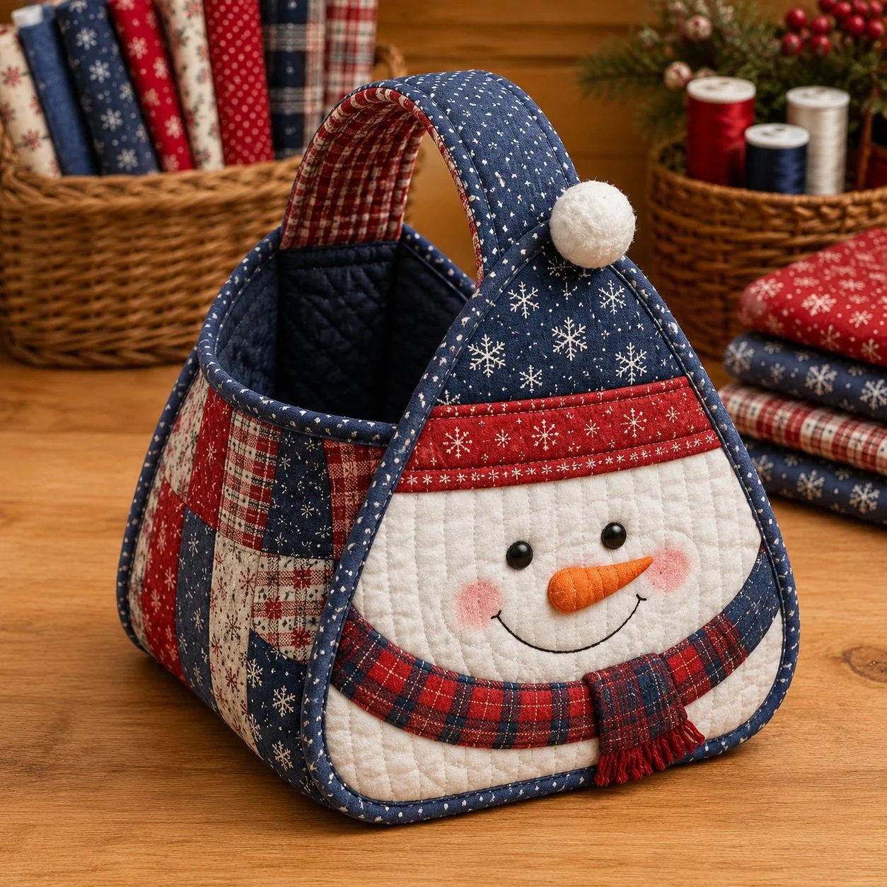 ⏳ 49% OFF – 🎄 Christmas Character Quilted Carry Basket | Padded Patchwork Fabrics, Layered Appliqué & Soft Carry Handle in DIY Kit or Ready-Made Styles 🎁✨