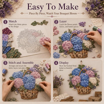 🔥HOTSALE5O%OFF- 🌸Floral Basket Patchwork DIY Kit| 3D Layered Fabric Flower Art Craft for Home Decor & Gifts