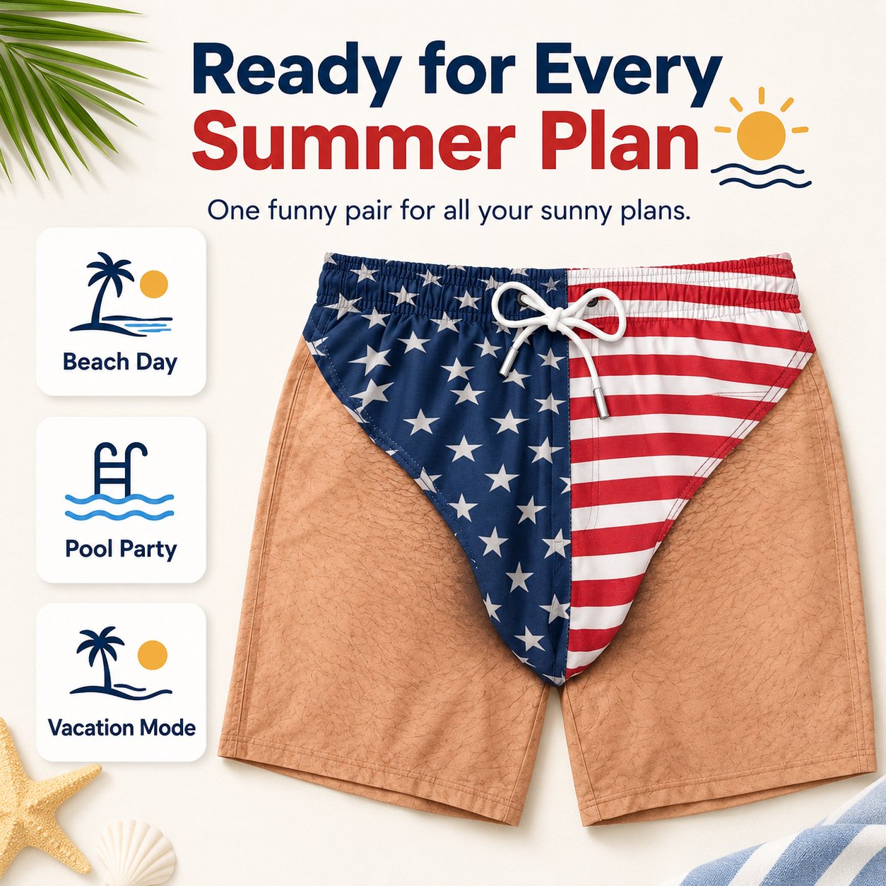 Funny Patriotic Men'sSwim Trunks - Freedom& Chill Summer Beach Shorts