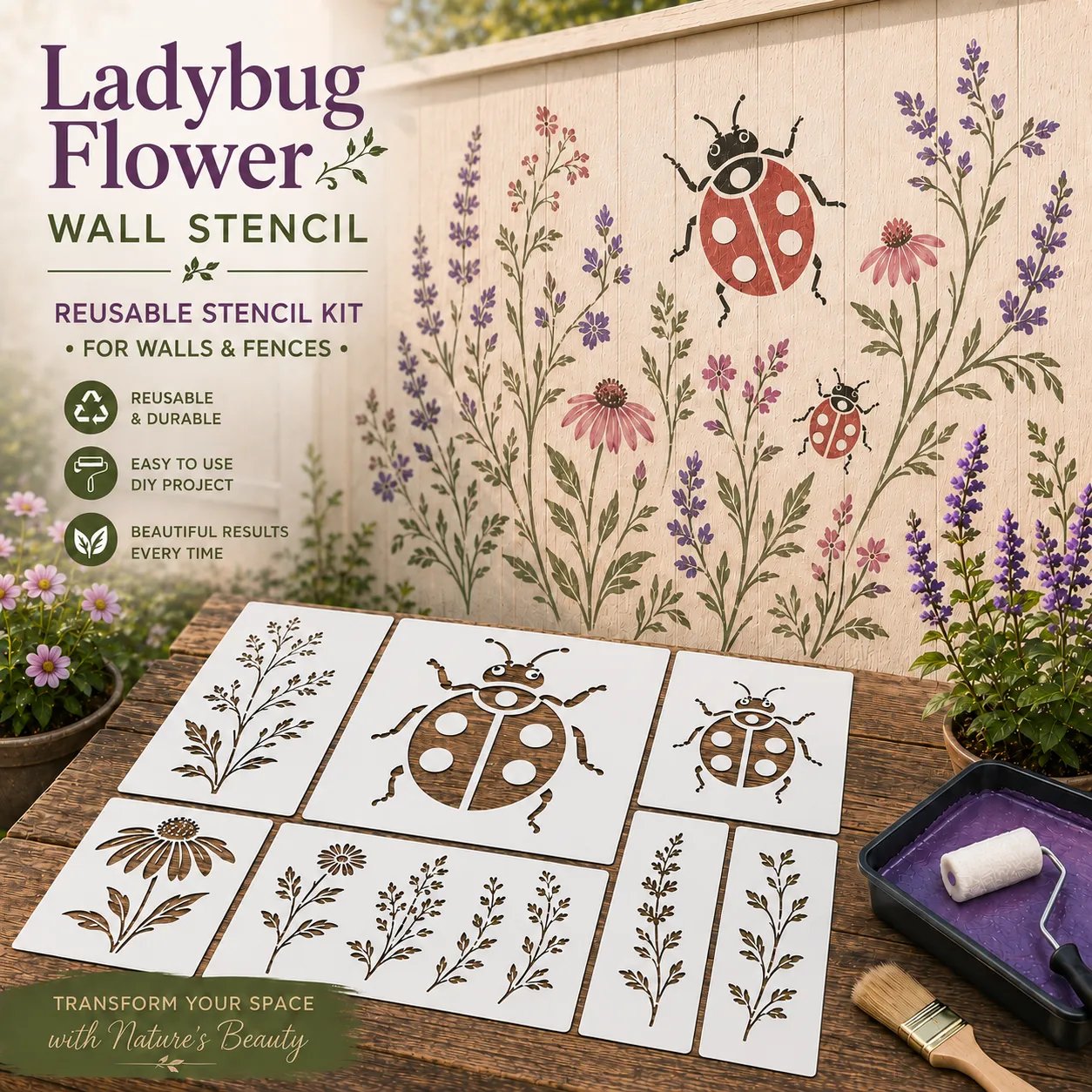 💥 LAST DAY 49% OFF – 🌿 Garden Wall Stencil™ Collection | 9 Reusable Mural Designs for Walls, Fences, Porches & Creative Outdoor Makeovers 🎨✨